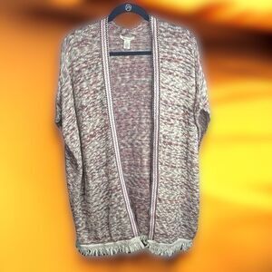 Westbound Plus 2X Shawl Poncho Cardigan Fringe Tribal Trim Boho Knit Sweater